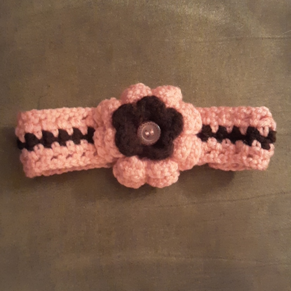 Hand knitted homemade headband pink & black new